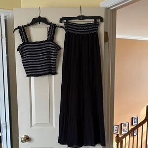 miami Black Tiered Maxi Skirt with Smocked Waistband
